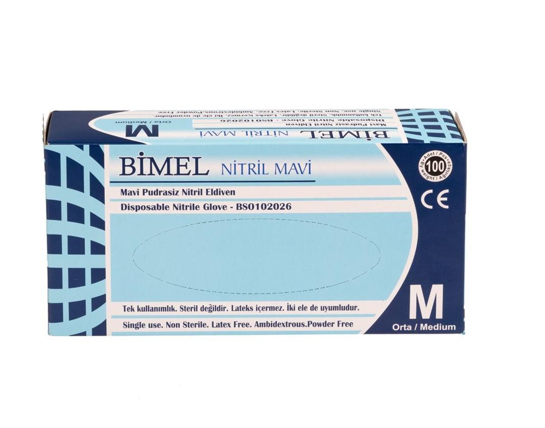 Bimel%20Mavi%20Pudrasız%20Nitril%20Eldiven%20(Medium)%20100’lü%20Paket