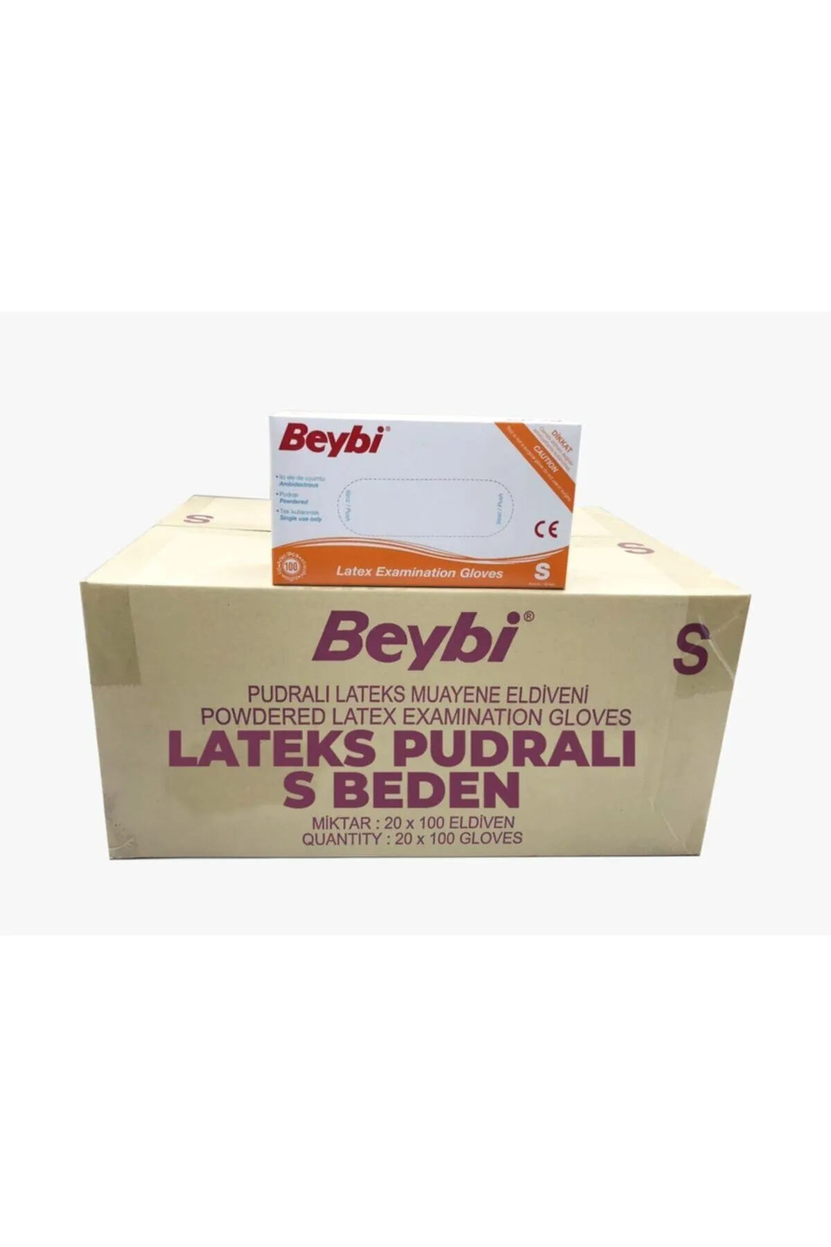 Beybi%20Pudralı%20Lateks%20Muayene%20Eldiveni%20(Small)%20100’lü%20x%2020%20Paket%20/%20Koli