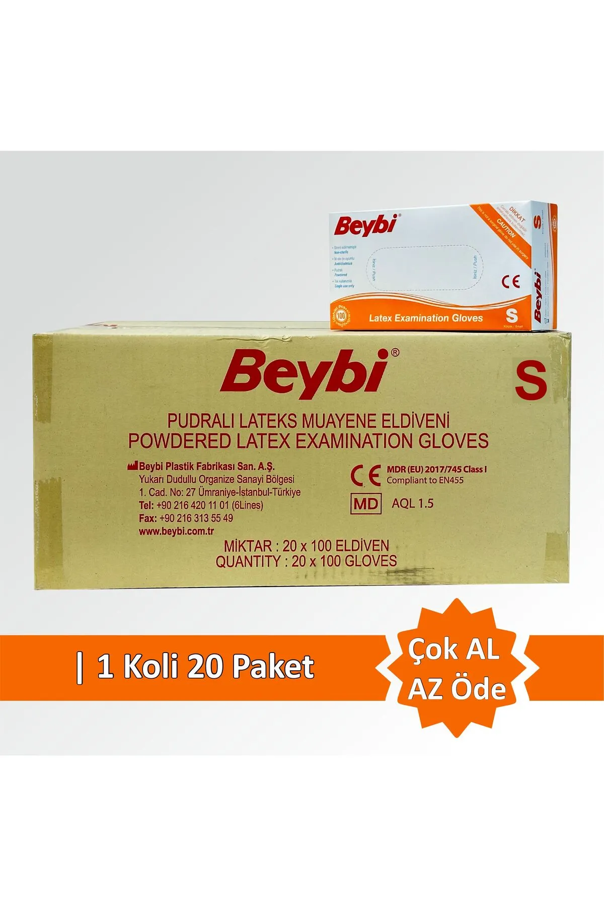 Beybi%20Pudralı%20Lateks%20Muayene%20Eldiveni%20(Small)%20100’lü%20x%2020%20Paket%20/%20Koli