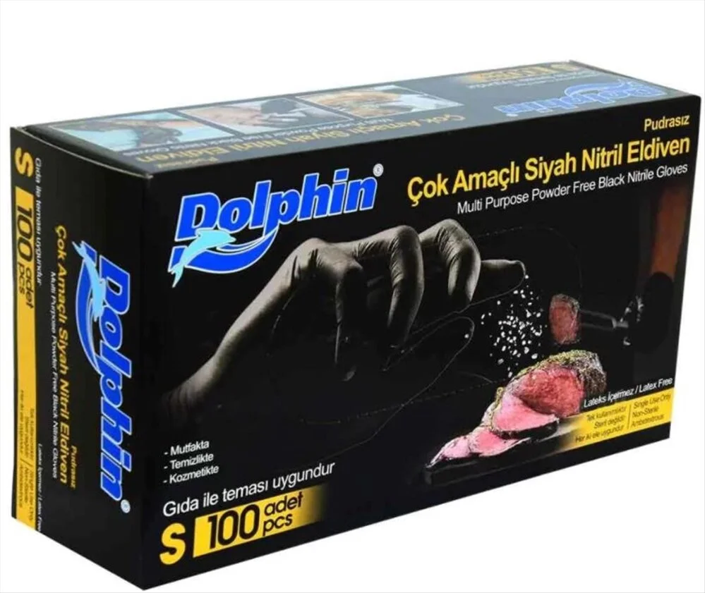 Dolphin%20Siyah%20Pudrasız%20Nitril%20Eldiven%20(Small)%20100’lü%20x%20Paket