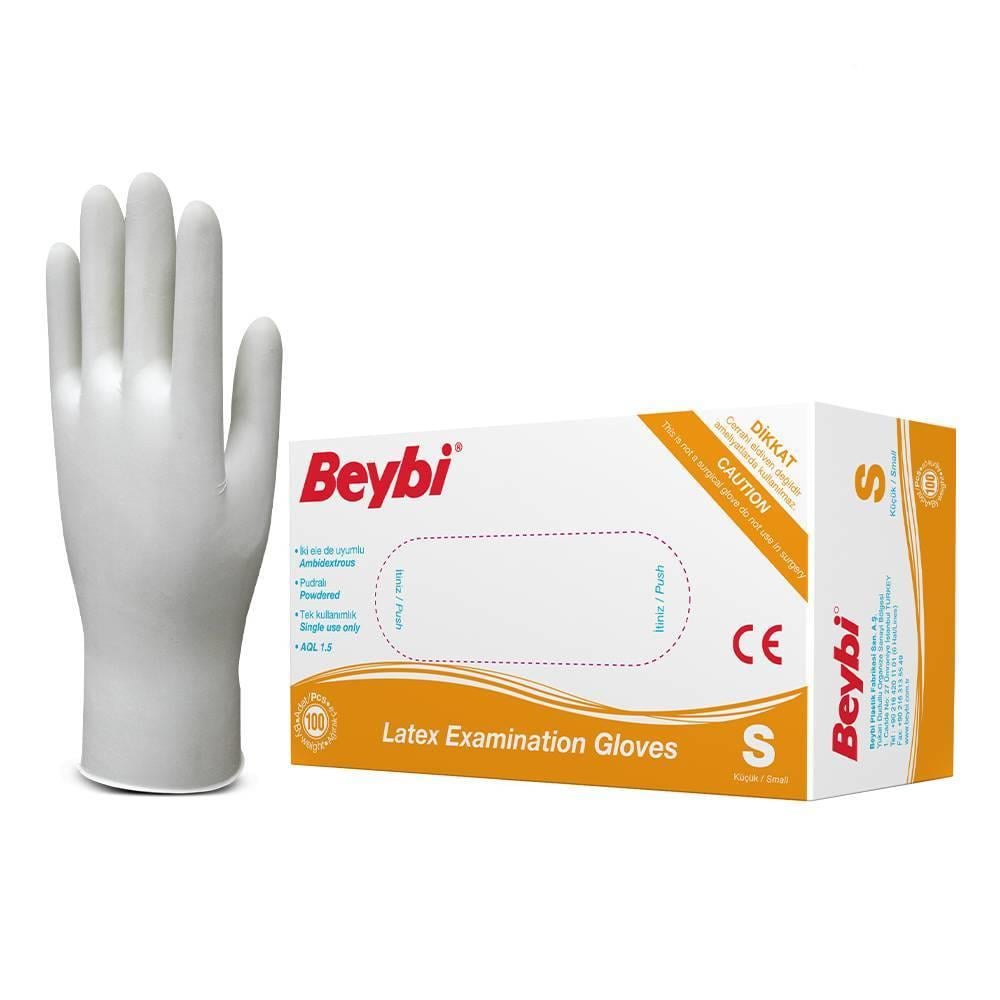 Beybi%20Pudralı%20Lateks%20Muayene%20Eldiveni%20(Small)%20100’lü%20Paket