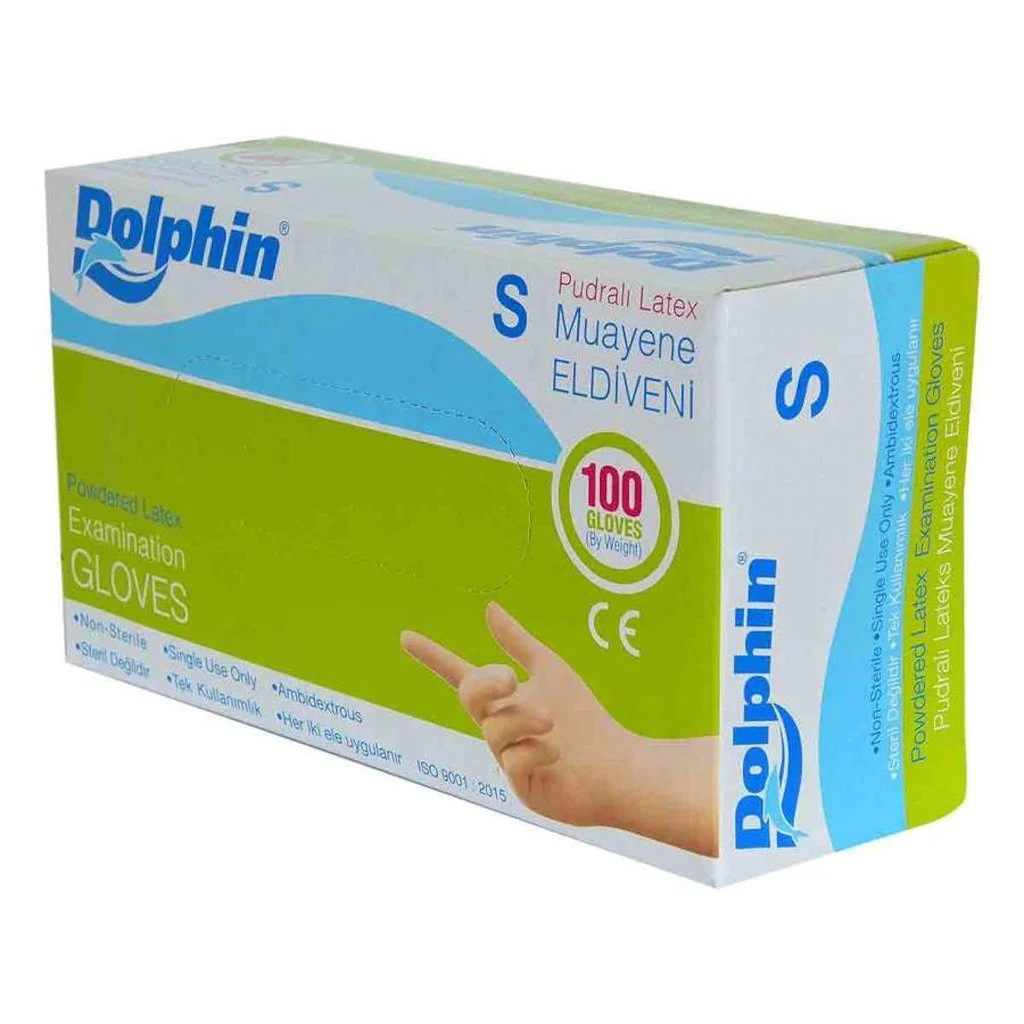 Dolphin%20Pudralı%20Lateks%20Muayene%20Eldiveni%20(Small)%20100’lü%20Paket