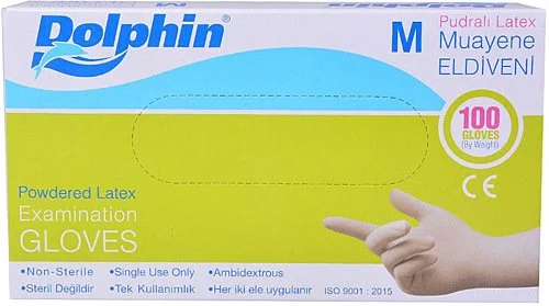 Dolphin%20Pudralı%20Lateks%20Muayene%20Eldiveni%20(Medium)%20100’lü%20Paket