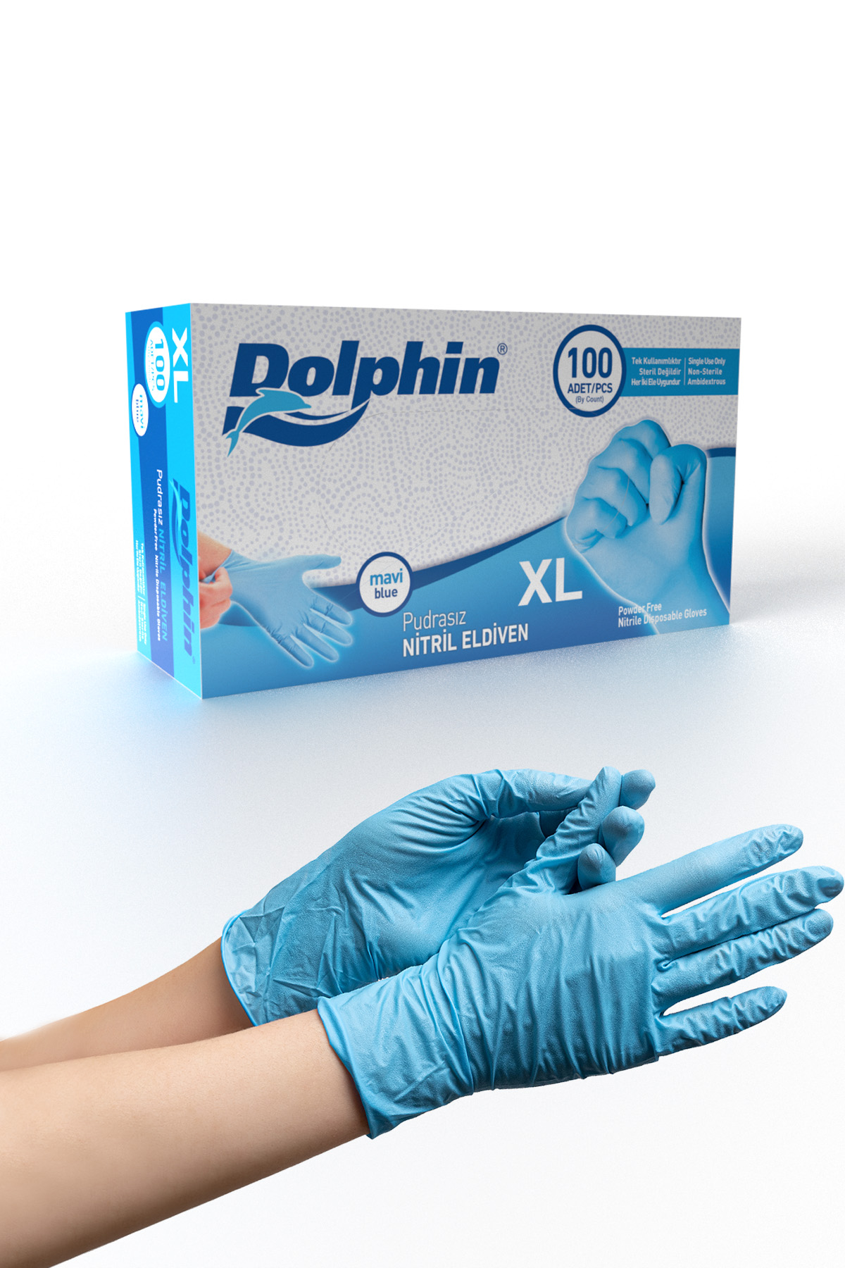 Dolphin%20Mavi%20Pudrasız%20Nitril%20Muayene%20Eldiveni%20(XL)%20100’lü%20x%2020%20Pk%20/%20Koli