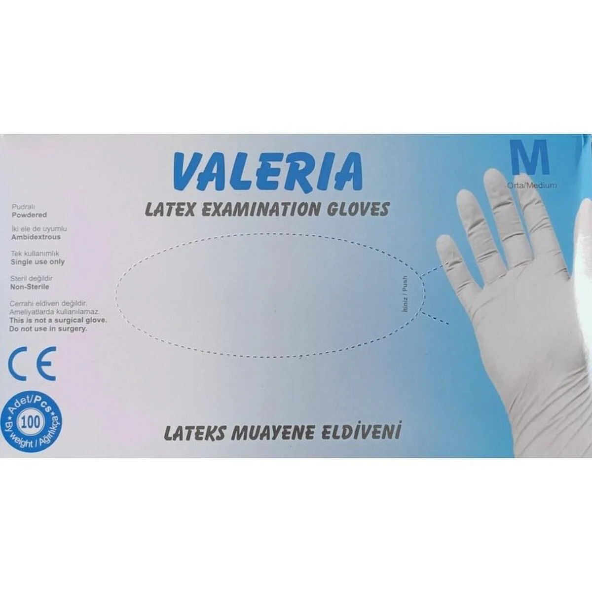 VALERIA%20Pudralı%20Lateks%20Muayene%20Eldiveni%20(Medium)%20100’lü%20Paket