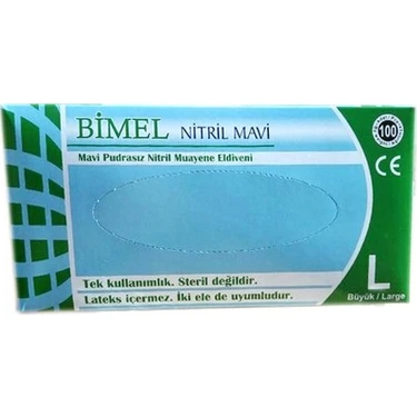 Bimel%20Mavi%20Pudrasız%20Nitril%20Eldiven%20(Large)%20100’lü%20Paket