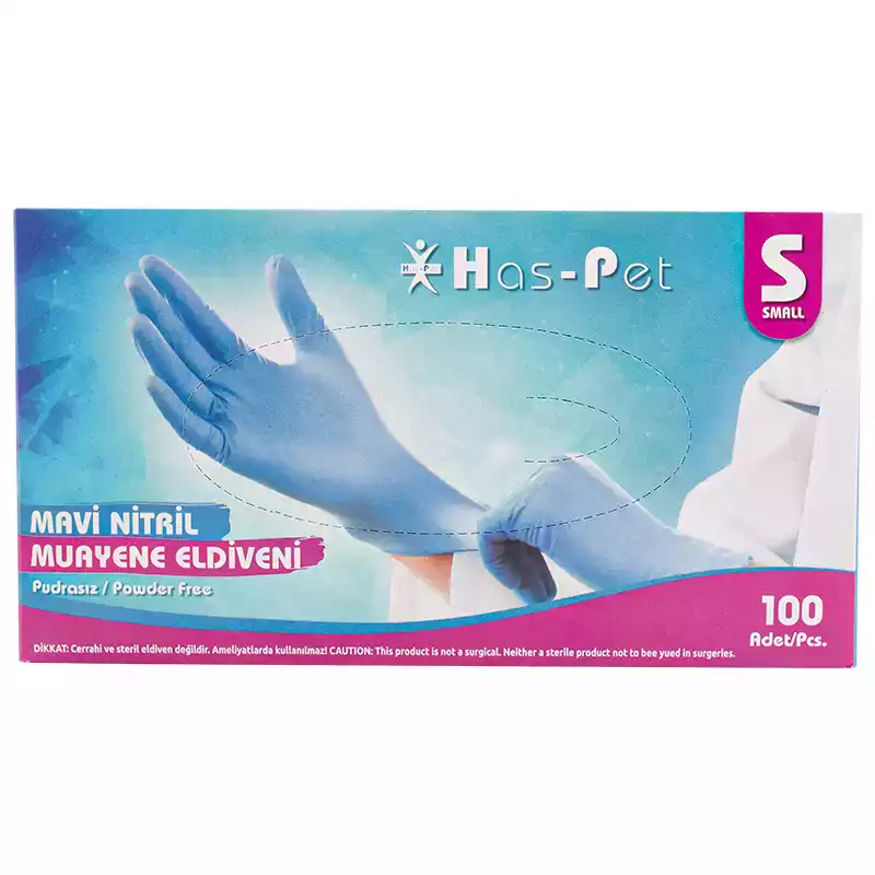 Has-Pet%20Mavi%20Pudrasız%20Nitril%20Muayene%20Eldiveni%20(Small)%20100’lü%20Paket