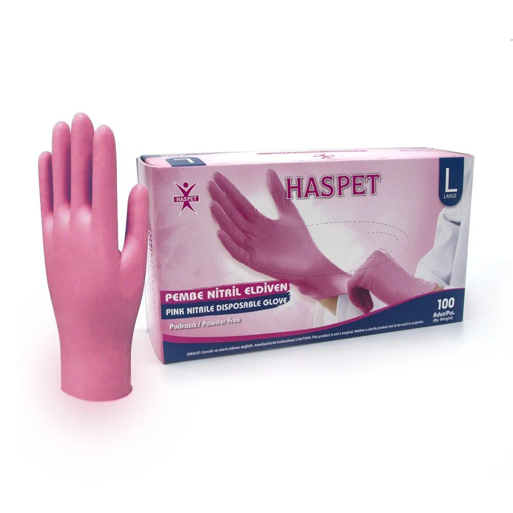 HASPET%20Pembe%20Nitril%20Pudrasız%20Muayene%20Eldiveni%20(Large)%20100’lü%20x%2020%20Pk%20/%20Koli