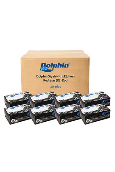 Dolphin Siyah Pudrasız Nitril Ekstra Kalın Eldiven (XL) 100’lü x 10 Paket / Koli