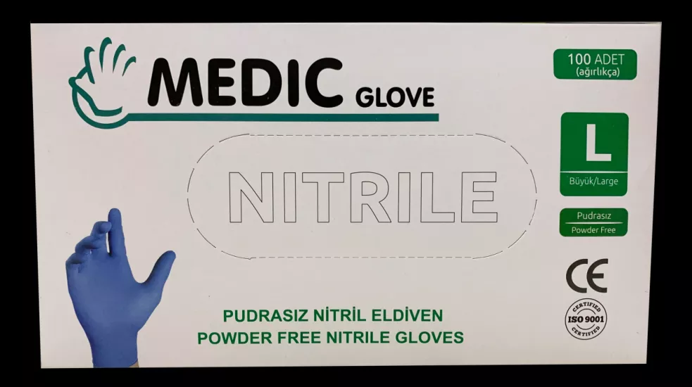 MEDIC GLOVE Mavi Pudrasız (Large) Nitril Muayene Eldiveni 100’lü Paket