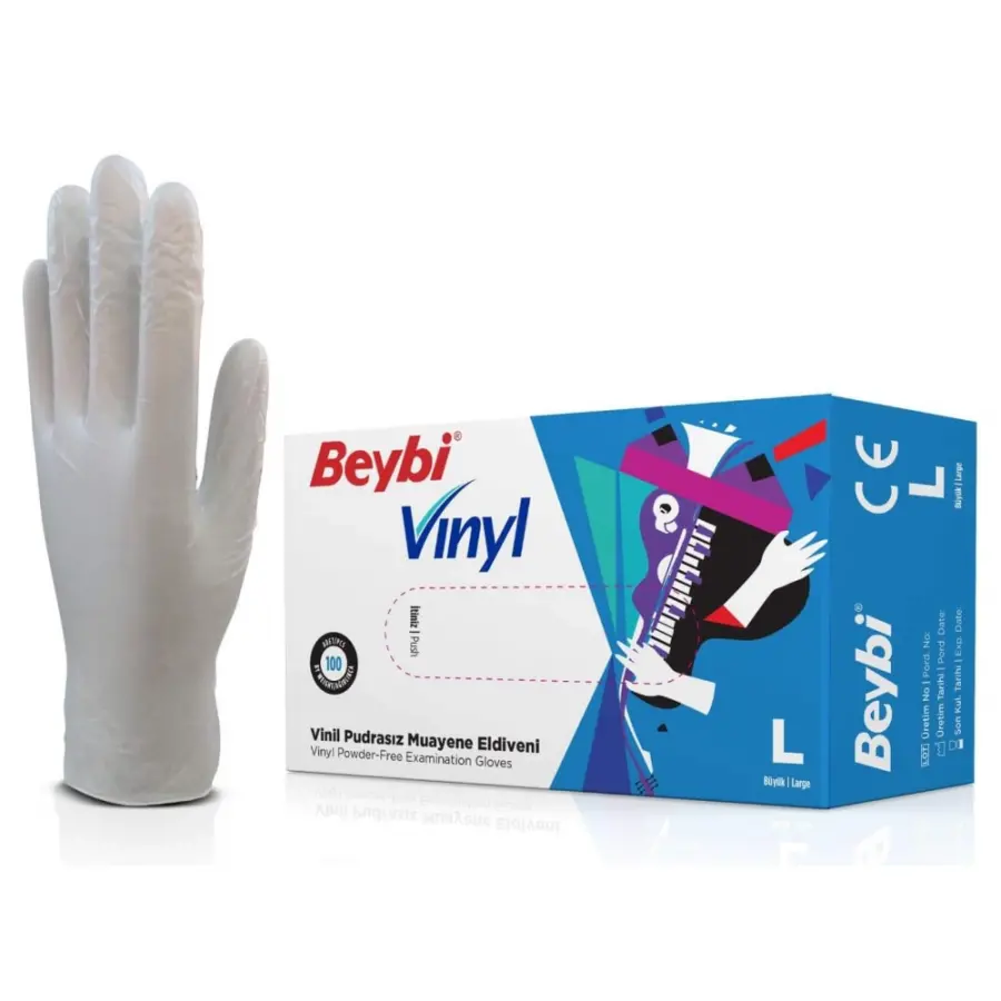 Beybi%20Pudrasız%20Vinil%20(Vinyl)%20Muayene%20Eldiveni%20-%20100’lü%20Paket%20(Large)