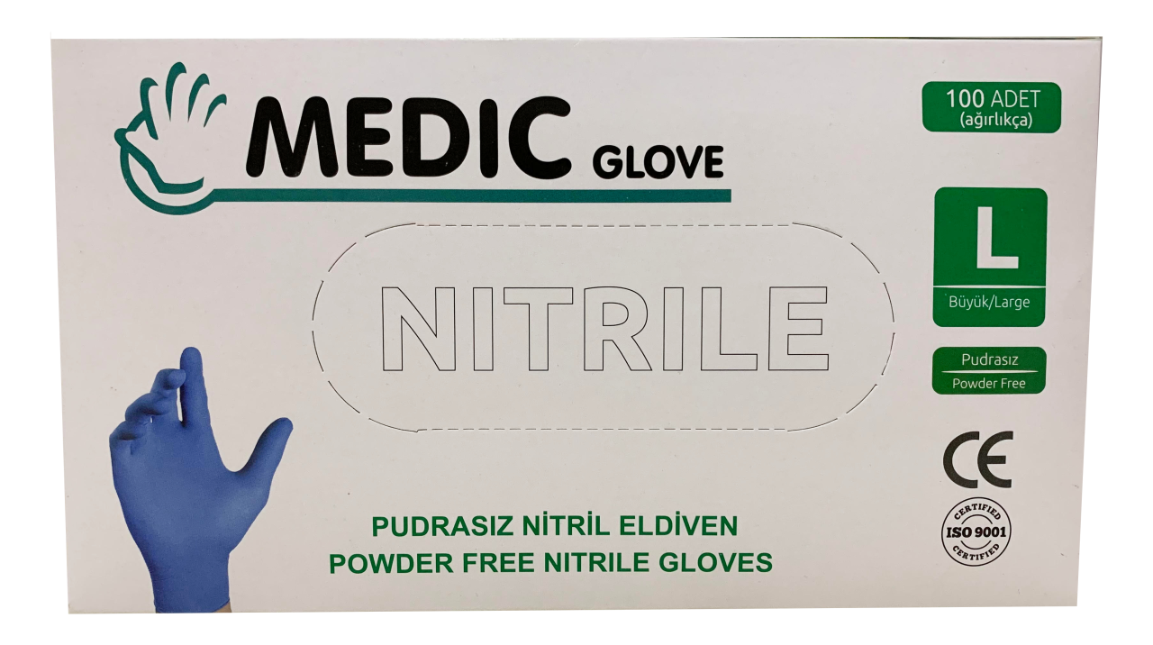 MEDIC%20GLOVE%20Mavi%20Pudrasız%20(Large)%20Nitril%20Muayene%20Eldiveni%20100’lü%20Paket